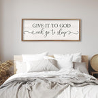 Surfapans Give It To God And Go To Sleep Sign Wall Decor 32"x12" ofr Master Bedroom Guest Room Wood Rustic Framed Wall Art Sign (Wood White)