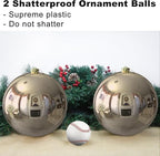 Champagne Gold 8.0" Extra Large Christmas Ornaments - Christmas Tree Decoration Balls Shatterproof Hanging Shiny Balls for Birthday Holiday Wedding Decorations Set of 2pcs