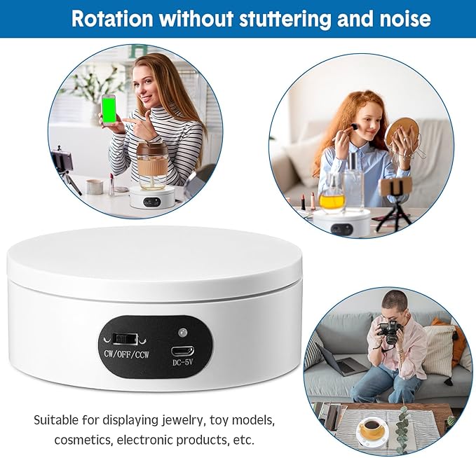 Hoteam Turner Cup Rotating Display Stand for Epoxy Glitter Tumbler Display Turner 360 Degree Tumbler Spinner Automatic Spinning Rotating Platform Mute Photography Turntable(White,3 Pcs)