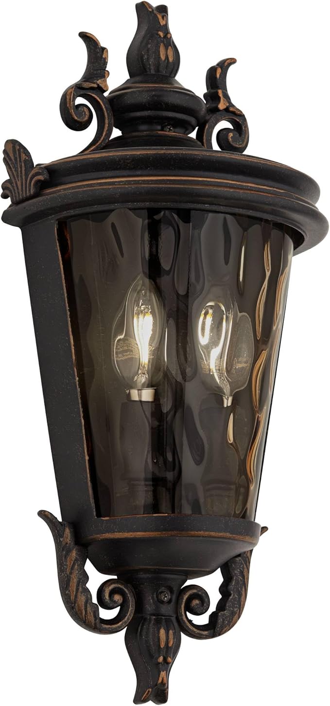 John Timberland Casa Marseille Vintage Outdoor Wall Light Fixture Veranda Bronze 17" Champagne Hammered Glass for Exterior House Porch Patio Outside Deck Garage Yard Front Door Garden Home