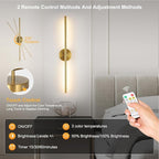 Wireless Battery Operated Wall Sconces with Remote, Gold Rechargeable Led Wall Lights Set of Two, Cordless Dimmable Battery Powered Wall Lamp Decor for Bedroom Living Room, 3 Color, 28 Inch