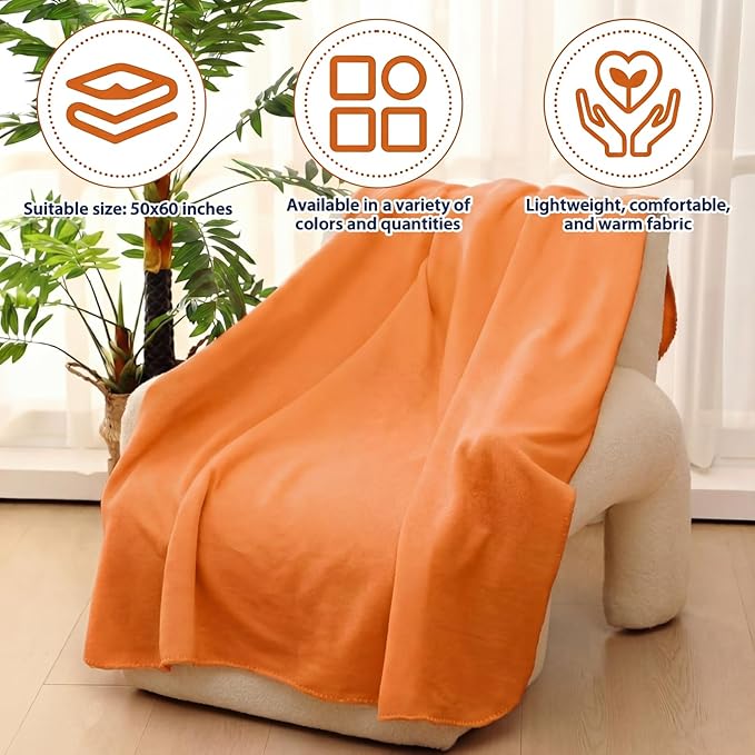 Newwiee 12 Pcs Fleece Throw Blankets Bulk 50'' x 60'' Oeko-tex Standard 100 Certified Spring Outdoor Wedding Guest Blankets Lightweight for Sleepover Donation Lap Pet Sofa Home (Orange)