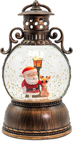 Christmas Snow Globes, Santa Claus and Deer Christmas Lantern with 8 Songs, 6H Timer Battery & USB Powered Glitter Music Box for Christmas Table Decorations Holiday