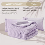 HYMOKEGE Lavender Twin Comforter Set Seersucker 5 Pieces, All Season Luxury Bed in a Bag for Bedroom, Bedding Set with Comforters, Sheets, Pillowcase & Shams