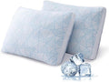 Shredded Memory Foam Cooling Soft Bamboo Viscose Pillows Adjustable Hypoallergenic Hotel Quality Pillows for Stomach, Back or Side Sleeper, Oeko-TEX Certified Queen Size Set of 2
