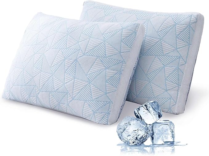 Shredded Memory Foam Cooling Soft Bamboo Viscose Pillows Adjustable Hypoallergenic Hotel Quality Pillows for Stomach, Back or Side Sleeper, Oeko-TEX Certified Queen Size Set of 2