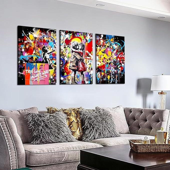 Novatique Banksy Canvas Wall Art Street Graffiti Wall Art Abstract Painting for Teenager Graffiti Art Pictures Decor for Living Room Bedroom,20" x 28" x 3Pcs
