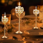 Crystal Metal Tealight Candlestick, Bling Bowl Candelabras, Tall Crystal Candle Holders Elegant Candle Centerpiece for Dining Table Wedding Home Mantel Decor(Golden, 4Sets(12 Pcs))