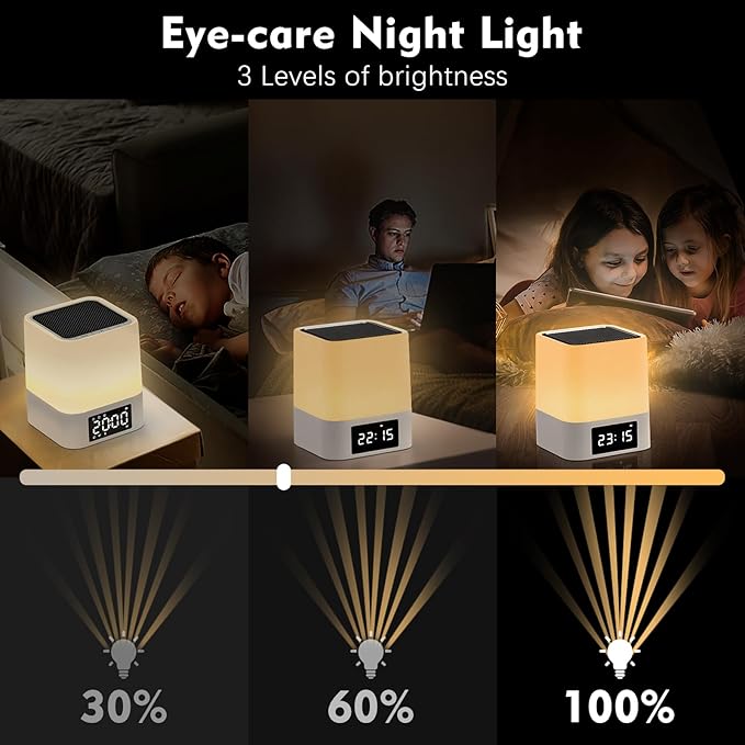 Night Light Bluetooth Speaker, Gifts for 10 11 12 13 14 15 Years Old Boys Teenager Girls, All-in-1 Dual Alarm Clock, Touch Sensor Bedside Lamp, 48 RGB Color Chang, MP3 Player, Wireless Speaker