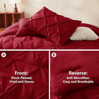CozyLux Full Size Comforter Sets Dark Red, 7 Pieces Pintuck Bed in A Bag Red Comforter Full Size, Pinch Pleat Bedding Sets with All Season Comforter, Sheets, Pillowcases & Shams