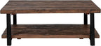 Pomona Rustic Industrial 2-Tier Rectangular Coffee Table – 48” Solid Wood Top with Shelf, Metal Legs, and Reclaimed Finish – Farmhouse Style Living Room Furniture