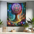 Ambesonne Nature Tapestry Twin Size, Wonderland Forest Tree Trippy Mandala Floral with Butterfly Ensemble Dream, Wall Hanging Bedspread Bed Cover Wall Decor, 68" X 88", Indigo Green Aqua