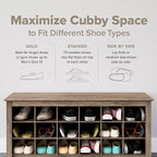 Prepac 24 Pair Shoe Cabinet, Entryway Bench, Mud Room Organization and Storage Bench with 24 Shoe Cubbies, Brown, 15.5"D x 60"W x 20.25"H