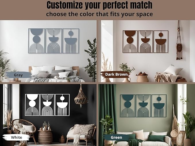 Vailla Boho Minimalist Wall Art, Set of 3 Wooden Wall Decoration, Mid-Century Modern Wall Decor, Large 3D Textured Sculptures, Bohemian Style - Ideal for Living Room, Bedroom, Bathroom