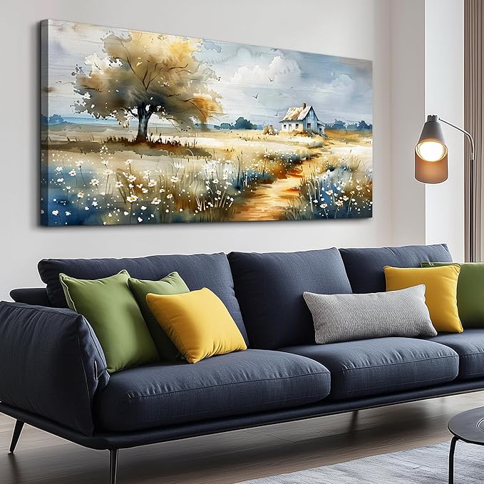 FUHAIHUA Canvas Wall Art For Bedroom Wall Decor For Living Room Modern Office Decorations Pastoral Wall Paintings Scenery Watercolour Pictures Artwork Farmhouse Home Decor Mural 20x40 In