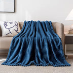 DISSA Fleece Blanket Queen Size – 71x80, Blue - Soft, Plush, Fluffy, Fuzzy, Warm, Cozy – Perfect Throw for Couch, Bed, Sofa - with Pompom Fringe - Flannel Blanket