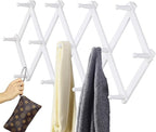Dseap Accordian Wall Hanger: 16” High Wooden Wall Expandable Coat Rack, Hat Rack Holder, Accordion Hook for Baseball Caps, Coats, Mugs, 13 Peg Hooks, White