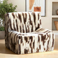 Trenda 32'' Boneless Chair, Super Comfy Bedroom Accent Chair, Sofa Chair, Soft Faux Fur Cover Floor Couch for Living Room,College, Dorm to Reading& Gaming (White& Brown)