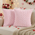 FUTEI Pink Decorative Throw Pillow Covers 16x16 Inch Set of 2,Soft Solid Rose Swirl Textured Cushion Case,Valentine's Day Decor for Couch Living Room