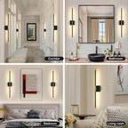 Wall Sconces Set of Two with Remote Control 29.1 in Dimmable Black Gold Battery Operated Wall Lights 350° Ratation 3000K-6000K LED Wireless Rechargeable Sconce for Bathroom Living Room Bedroom