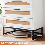 Mericonia 5 Drawer Rattan Dresser for Bedroom, Wood Tall Dresser for Closet with Metal Handles, Boho Nightstand Sets, Dressers & Chests of Drawers for Bedroom, Hallway and Entryway, White