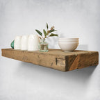 Urbandi Rustic Distressed Floating Shelves, Set of 2, Handmade Out of Pine Wood, 3 Inch Thick, Made in USA (Aged Barrel, 24Lx3Hx8D)