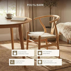 POLY & BARK Weave Dining Chair – Mid-Century Modern Wishbone Dining Chair with Arms, Solid Wood Frame, Indoor Use – Oak – Single - Ideal for Dining Room, Kitchen, or Stylish Accent Setting