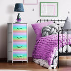Sorbus Kids Dresser with 4 Drawers - Storage Chest Organizer Nightstand - Steel Frame, Wood Top, Tie-Dye Fabric Bins for Clothes - Wide Furniture for Bedroom, Hallway, Nursery, Closet, & Apartment