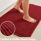Waffle Bath Mat, Boho Bathroom Rugs Non Slip Washable Super Absorbent Quick Dry Bath Mat Farmhouse Bathroom Decor, 24"x16" Burgundy