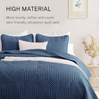 Exclusivo Mezcla Ultrasonic Twin Quilt Bedding Set, Lightweight Navy Blue Bedspreads Soft Modern Geometric Coverlet Set for All Seasons (1 Quilt and 1 Pillow Sham)
