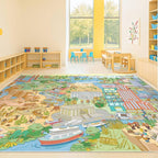 Large 8x10 Kids Rug – North America Geography Carpet with Landmarks, Wildlife & U.S. Presidents – Giant Educational Play Mat for Homeschool, Daycare, Classroom, or Pretend Play Area