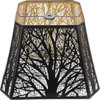 ALUCSET Bell Lamp shade, Large Metal Lampshade(Spider Fitter) Square Cut Corner, (7+9)" Top x (10.25+16)" Bottom x 12.25" High,Etched Forest Lamp Shades Replacements for Table Lamps and Floor Lamps