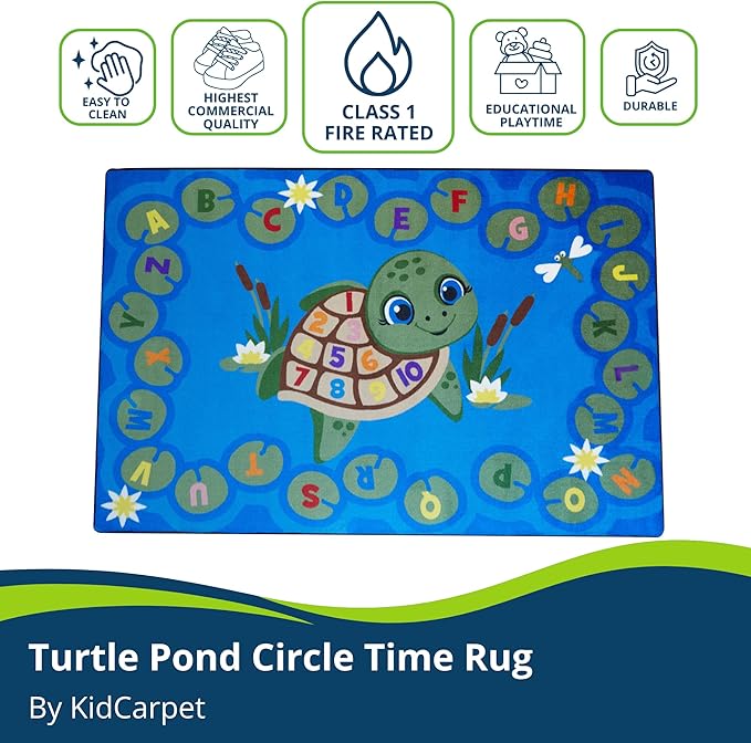KIDCARPET.COM Turtle Pond Circle Time Rug 7'6"x 12' Rectangle, Educational Classroom Rug, Kids Learning Play Mat | Area Rug for Bedroom or Playroom