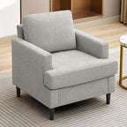 Mid-Century Accent Chair,Modern Linen Fabric Armchair for Living Room,Comfy Upholstered Reading Accent Chairs for Bedroom,Single Sofa Chair with Wood Legs (Light Grey, 1 Pack)
