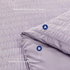 HYMOKEGE Lavender California King Comforter Set Seersucker 7 Pieces, All Season Luxury Bed in a Bag for Bedroom, Bedding Set with Comforters, Sheets, Pillowcases & Shams