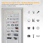 Freegrace Hanging Jewelry Organizer Revolving Hanger - Secure Zipper Closure - 50 Pockets - Foldable Storage & Display Solution - For All Jewelry & Bijoux (Gray)