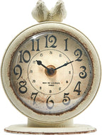 Creative Co-Op Vintage Pewter Mantel Clock with Birds, Distressed Cream