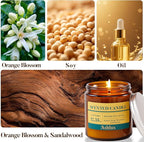 Orange Blossom and Sandalwood Candle,12.35oz Scented Candles with 8% Essential Oils,70 Hour Burn Time Soy Wax Candles for Home Decor,Reading,Jar Candle Gifts for Women and Men