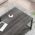 FOLUBAN Industrial Coffee Table with Storage Shelf, Modern Rustic Wooden and Metal Rectangle Center Table for Living Room, Dark Gray, 47 Inch