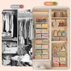8 Tier Extended Width Hanging Closet Organizer, Sweater Storage for Closet Organizer System, Stackable Wire Basket Bins for Clothes Purse Shoes, Hanging Shelves with 4 Hooks & 4 Dividers Adjustable