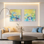 Charouse 2 Piece Framed Wall Decor Christmas GIft Color Fusion Modern Wall Art for Living Room Office Bedroom Yellow Flower Rain Panda Pictures Wall Decor 24*24 Inch Colorful Wall Aabstract Artcanvas wall art
