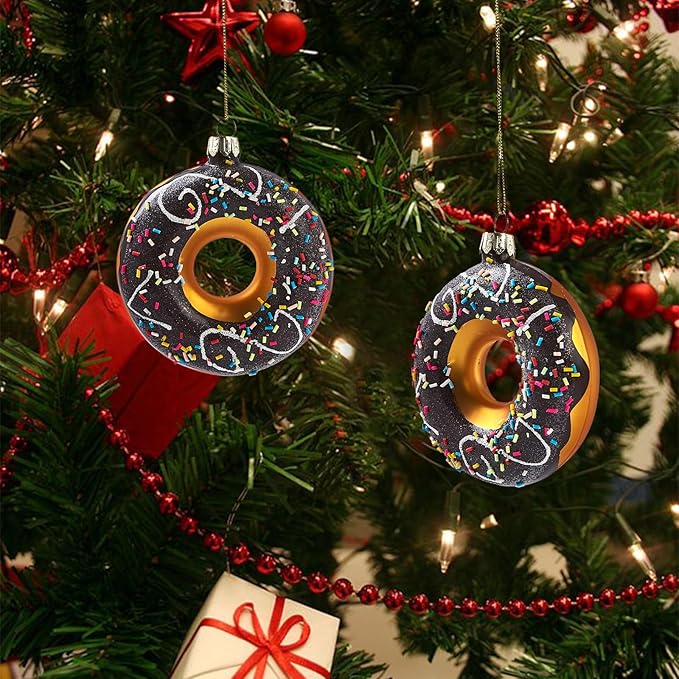 Hanging Ornaments for Christmas Tree 2025 - Chocolate Frosted Donut 3D Glass Blown Tree Decorations, Mini Food Funny Snacks Small Rare Christmas Decor for Xmas Tree Home Outdoor Centerpiece
