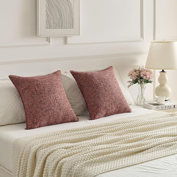 FUTEI Burgundy Decorative Throw Pillow Covers 24x24 Inch Set of 2,Soft Chenille Tweed Textured Euro Pillow Shams,Modern Home Decor for Couch Bed Living Room