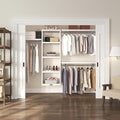 John Louis Home Solid Wood Walk-In Closet Organizer - 100% Real Wood Cut-to-Fit System with Adjustable Shelves, Metal Garment Bars & Ventilated Design for Custom Storage (White Finish)