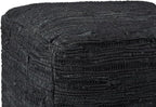 SIMPLIHOME Fredrik Square Pouf - 18 inch Wide Genuine Woven Leather Ottoman in Black, Boho-Style Footstool or Extra Seating for Living Room or Bedroom with Polystyrene Bead Filling, Assembled
