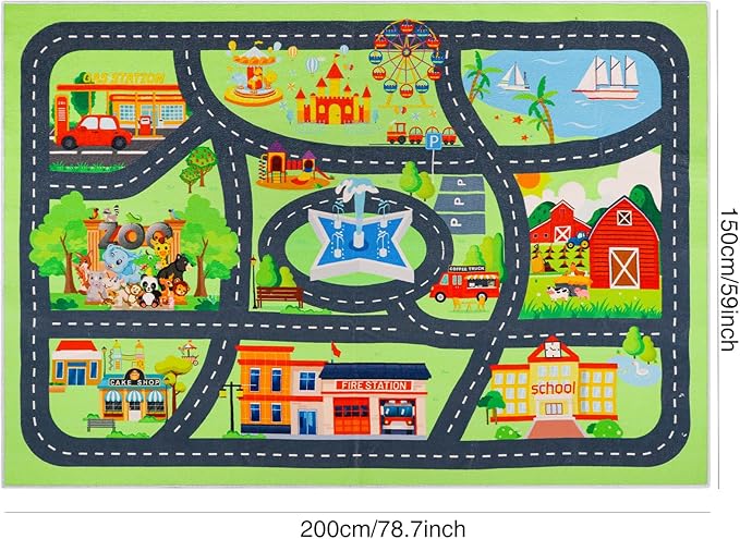 Kids Carpet Car Play Rug, City Life Traffic Road Kids Rug Playmat,Non Slip Children Educational Game Car Mat Area Rug for Playroom Baby Toddler Boys Bedroom Classroom (78.7X59 INCH, Style 2)