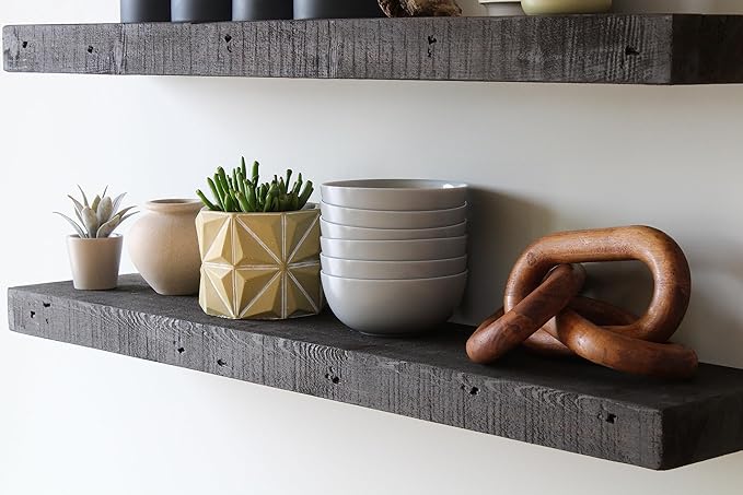 Urban Legacy Reclaimed Barnwood Planks | Floating Shelves for Wall w/Flush Mount Shelf Bracket Set Included | Set of 2 (Coffee Bean, 24"x 4.5"x 2")