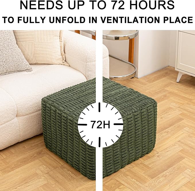 20x20x14 Inches Fluffy Square Pouf Ottoman - Plush Furry Ottoman Foot Rest Stool with High-Density Foam, Versatile Floor Seating for Living Room (Green)