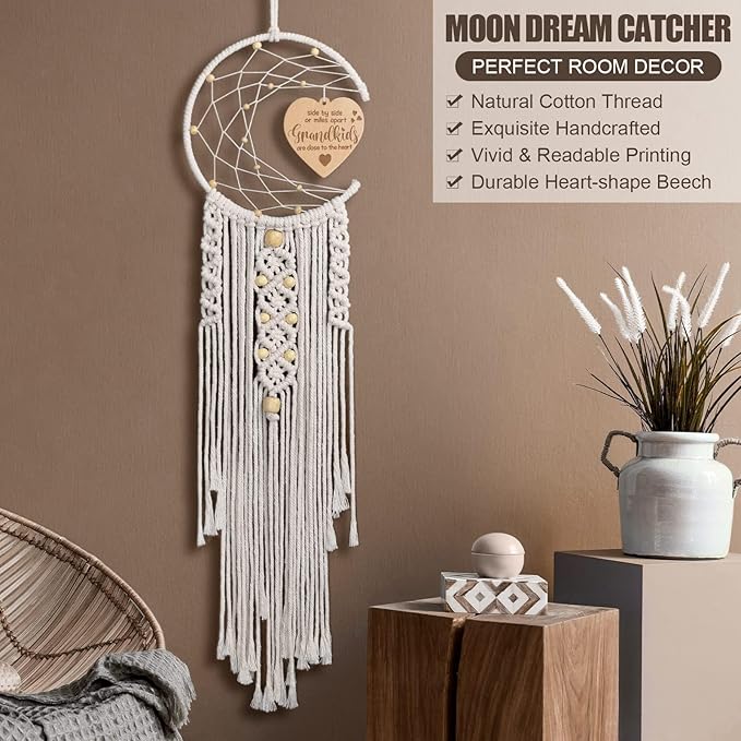Grandma Gift for Christmas from Granddaughter Grandson, for Grandma from Grandkids, Dream Catcher with Heart Pendant Birthday Gifts for Grandmother Nana, Boho Wall Home Decor