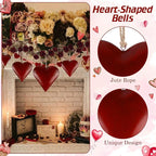 Frienda 8 Pcs Valentine's Day Metal Heart Indoor Outdoor Decorative Cow Bell Rustic Tibetan Inspired Meditation Wind Chime Bell with Jute Hanging Rope for DIY Craft Xmas Wall Decor (Red)